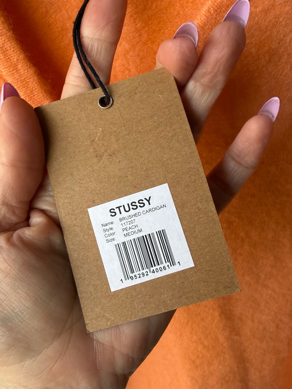 Stussy Peach V-Neck Button up Brushed Cardigan - Picture 3 of 4